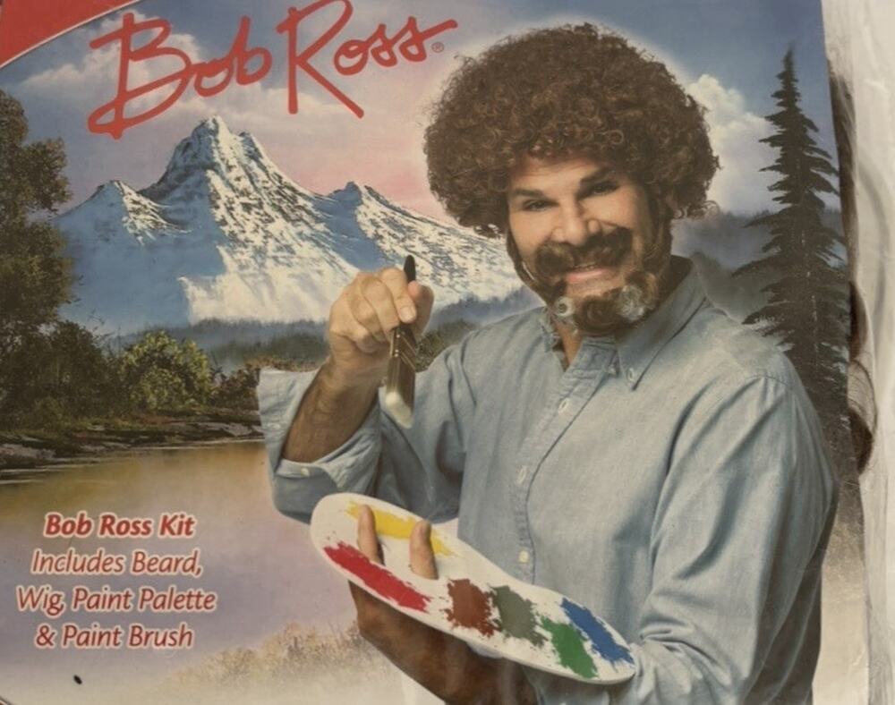 Bob Ross Costume Kit . Wig & Beard Pallet Retro Artist Halloween New